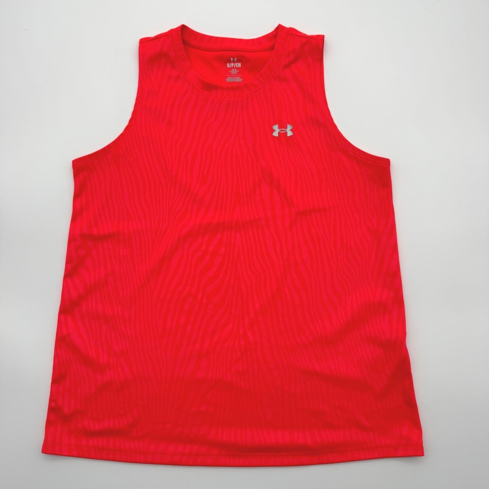 Under Armour Womens Neon Coral Tiger Stripe Performance Tank Top Loose Fit Small